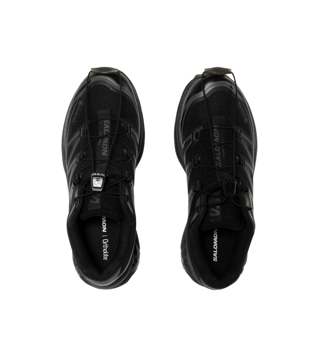 Image 5 of 5 - BLACK - Salomon Men's XT-6 GORE-TEX Sneakers are crafted with a lightweight textile upper and feature waterproof GORE-TEX protection, the brand's Agile Chassis System, and Quicklace technology for a secure, precise fit. Originally developed for ultra-distance trail running, these designer sneakers combine superior cushioning, stability, and all-terrain grip with Salomon's signature technical aesthetic, making them ideal for both outdoor performance and everyday wear. Main Material: Textile an 