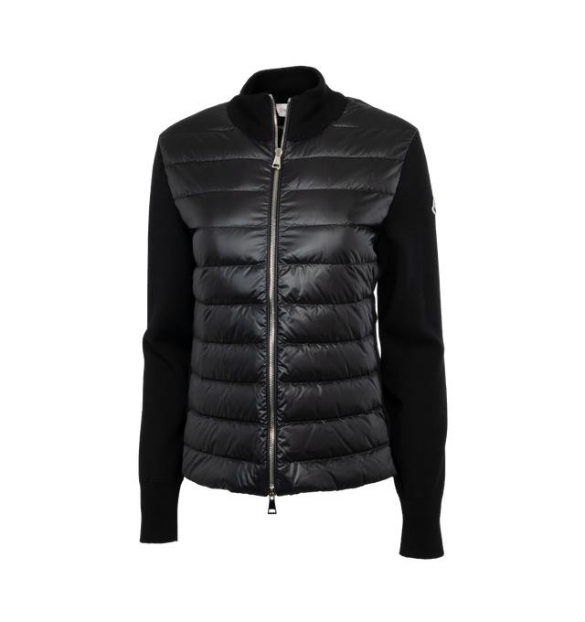 Image 1 of 3 - BLACK - MONCLER Padded Cardigan featuring nylon lger brillant lining, down-filled, plain knit, Gauge 14 and zipper closure. 100% polyamide/nylon. 100% virgin wool. Padding: 90% down, 10% feather. 