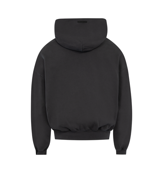 Image 2 of 3 - BLACK - FEAR OF GOD ESSENTIALS Training 90s Hoodie featuring 390GSM cotton fleece, pigment dyed, puff-printed Fear of God Essentials training logo is branded on the front, double-layer hoodie, side pockets, rib-knit cuffs, waist-hem and Essentials label on the hood edge. 100% cotton. 