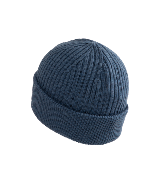 Image 2 of 2 - BLUE - Loewe Beanie crafted in medium-weight wool knitted rib featuring a turn-up cuff and blurred LOEWE embroidery. 