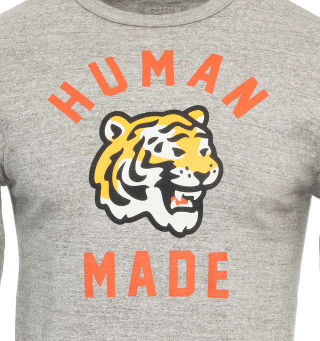 Image 2 of 2 - GREY - HUMAN MADE Graphic T-Shirt featuring ribbed crewneck, long sleeves and graphic print on front. 100% cotton. Made in Japan. 