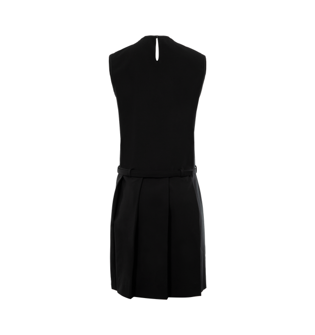 Image 2 of 2 - BLACK - MARNI Pleated Drop Waist Shift Dress featuring box-pleated skirt and drop-waist silhouette cinched with a belt, back keyhole with button-and-loop closure, jewel neck, sleeveless and unlined. 53% polyester, 43% wool, 4% elastane. Made in Italy. 