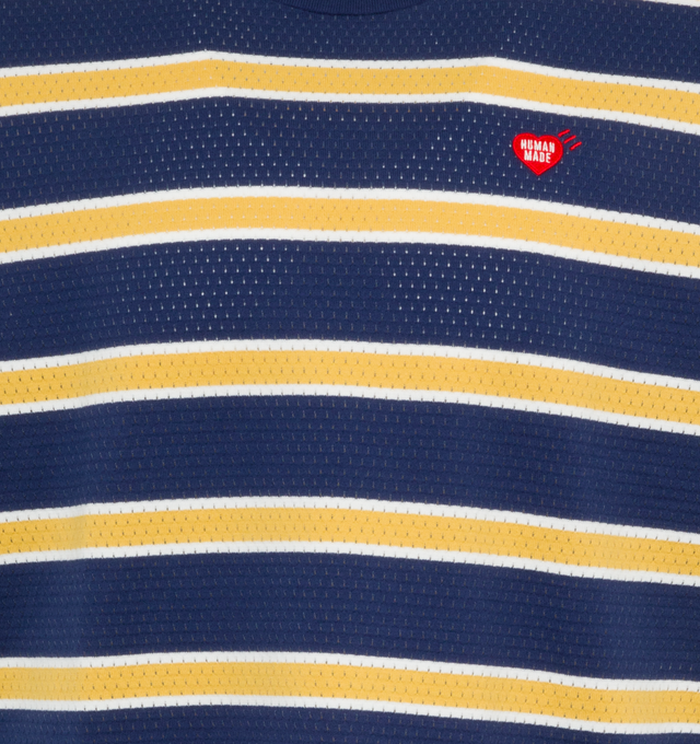 Image 2 of 2 - NAVY - HUMAN MADE Striped Mesh T-Shirt featuring crew neck, short sleeves, mesh and striped throughout.  