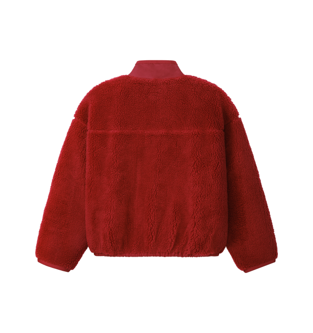 Image 2 of 6 - RED - Cherry LA Zip Up Sherpa Jacket is crafted from custom sherpa fleece and features a boxy-fit silhouette, a full-zip front closure, and zippered pockets for secure storage. Designed with elastic binding at the openings and signature chevron labels at the pockets, this cozy layer combines everyday comfort with clean utilitarian detailing. Main Material: Custom Sherpa Fleece 