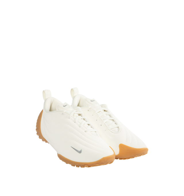 Image 2 of 5 - WHITE - NIKE Astra Ultra Sneaker featuring a low-profile slip-on construction, minimal lace overlays, sculpted heel detailing, silver Swooshes and a gum sole. 