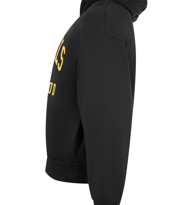 Image 3 of 3 - BLACK - FEAR OF GOD ESSENTIALS Classic Hoodie featuring pull-on styling, side seam pockets, front rubberized logo detail and fleece lining. 80% cotton, 20% polyester. 