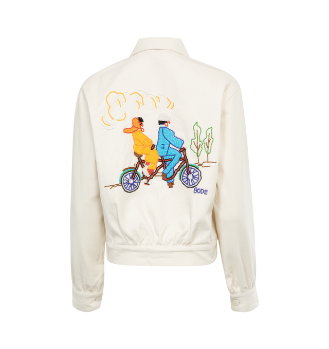 Image 2 of 2 - WHITE - BODE Beaded Bicycle Jacket featuring embroidered bicycles in beading, heavyweight cotton twill, classic collar and button front closure. 100% cotton. Made in India. 