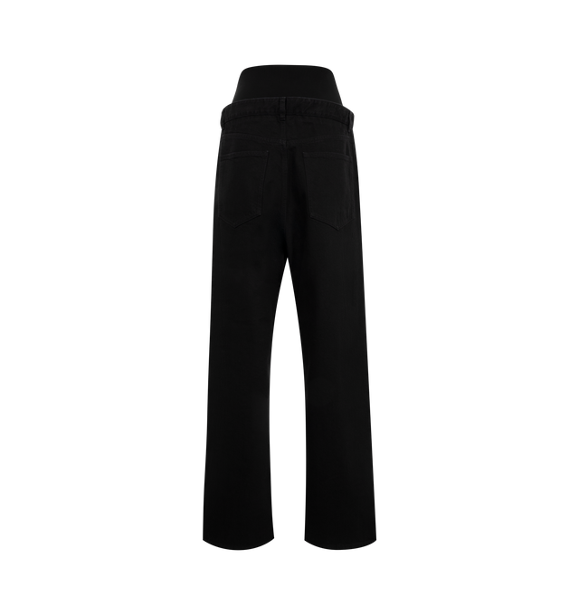 Image 2 of 3 - BLACK - Alaia Knit Band Tailored Trousers are a high-waisted style with a straight fit, an elastic knit belt,  2 back button pockets, and side pockets.  