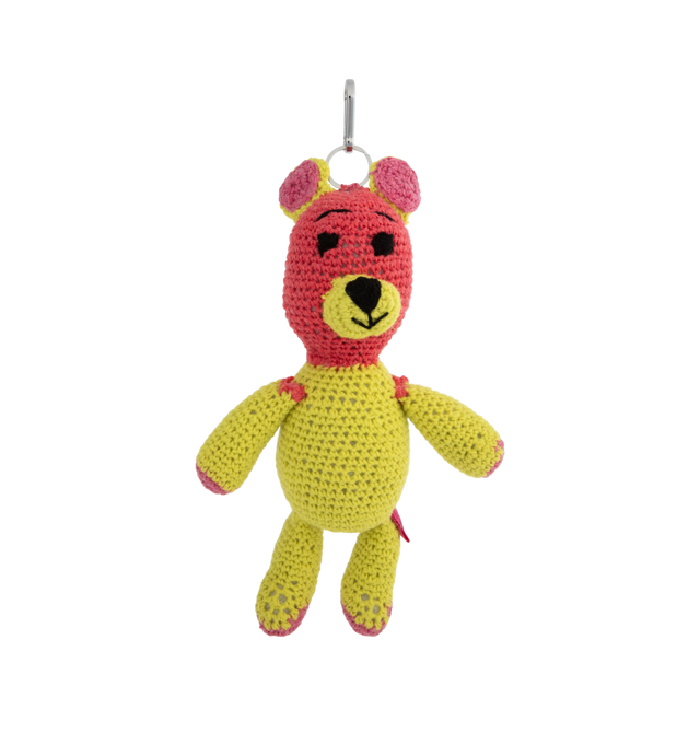 Image 1 of 2 - YELLOW - THE ELDER STATESMAN Crochet Teddy Bear Keychain Charm featuring 100% cashmere shell with cotton fill. 