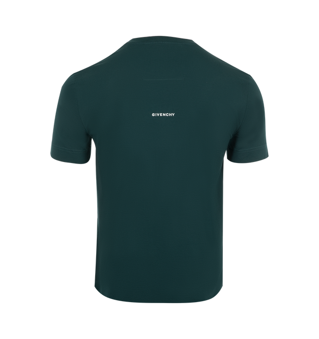 Image 2 of 2 - GREEN - Givenchy Plage Slim Fit T-Shirt has a crew neck, a contrast 4G emblem embroidered on the front and another Givenchy signature embroidered at the back. 100% cotton. Made in Italy.  