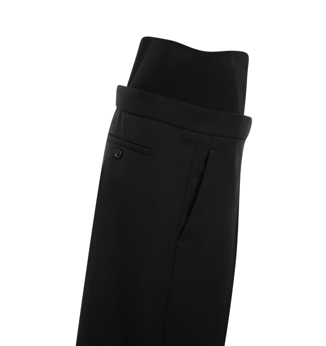 Image 3 of 3 - BLACK - ALAA Women's wool gabardine Bermuda shorts featuring wide legs, fitted waist and integrated matching knit waistband. 98% VIRGIN WOOL, 2% ELASTANE. Made in Italy. 