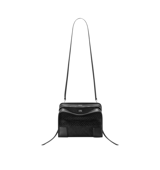 Image 8 of 14 - BLACK - Loewe Women's Medium Amazona 180 Bag is crafted from woven nappa calfskin and features a relaxed silhouette inspired by one of the house's iconic designs. Designed with a single Toron top handle and removable shoulder strap, it can be carried by hand, over the shoulder, or crossbody. A concealed magnetic closure, zip fastening with dual leather pullers, two compartments, an internal flat pocket, and a side D-ring provide functional organization. Finished with palladium-tone hardware, 
