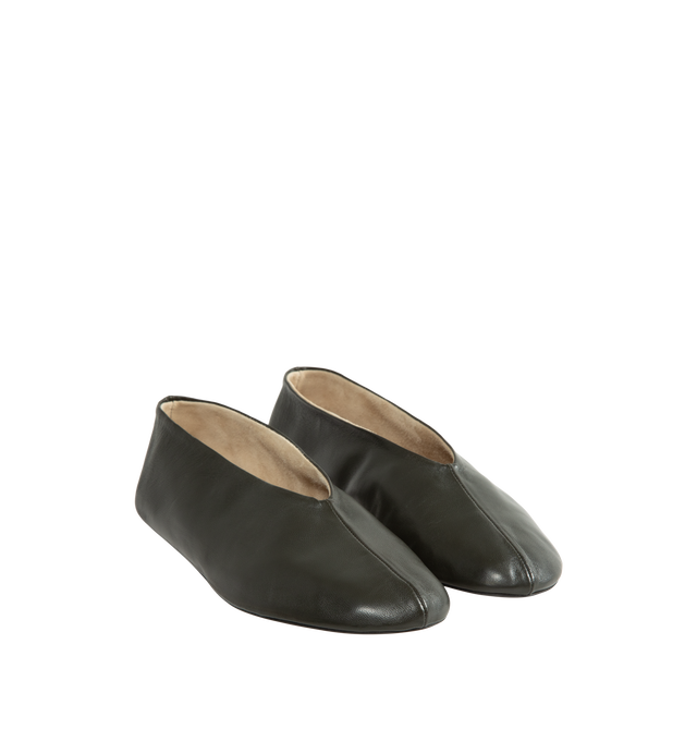Image 2 of 4 - GREY - The Row Women's Stella Slipper slip-on shoe is crafted in a smooth nappa leather with oval toe, center front seam, and flexible rubber-coated sole. 100% Lambskin Leather with rubber sole. Made in Italy.  