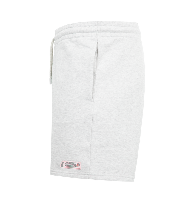 Image 3 of 3 - GREY - CASABLANCA PVC Patch Sweat Shorts featuring drawstring at elasticized waistband, three-pocket styling and logo printed at back pocket. 100% organic cotton. Made in Portugal. 