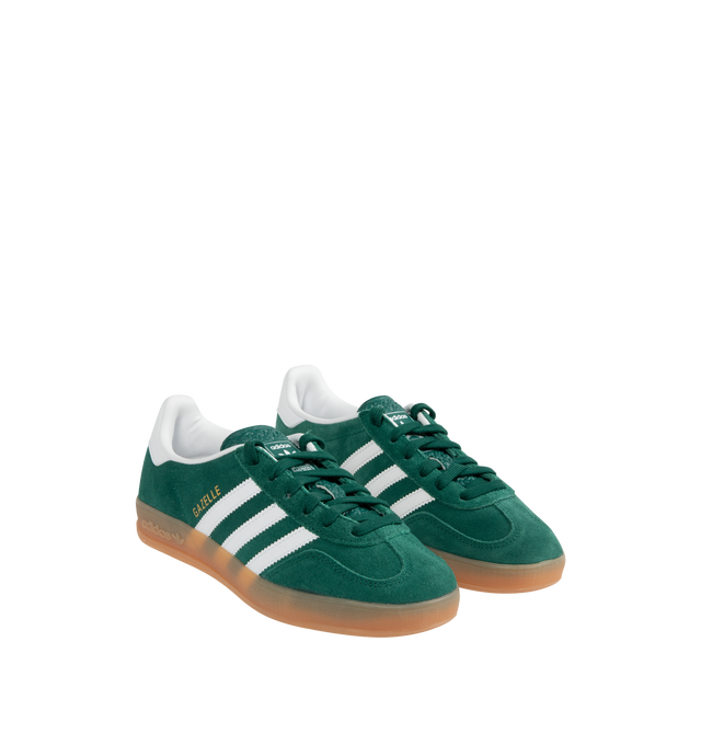 Image 2 of 5 - GREEN - ADIDAS Gazelle Indoor Sneakers are a lace-up style with suede uppers and gum outsoles. Textile linings. Unisex style in men's sizes. 