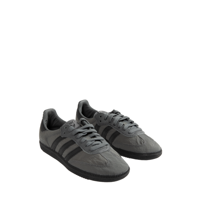 Image 2 of 5 - GREY - Adidas OG Sambas Sneakers are a lace-up style with leather uppers, textile linings, and rubber outsoles.  