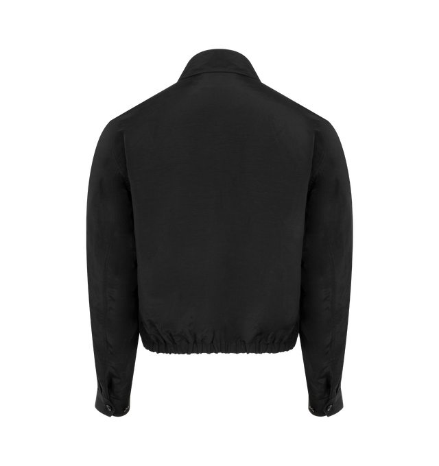 Image 2 of 3 - BLACK - LEMAIRE Short Jacket in linen blend featuring straight fit, lightweight lined short model, turn-down collar, long sleeves with adjustable buttoned cuffs, zipped closure, side welt pockets and elasticated back hem. 53% linen, 47% viscose. Made in Bulgaria. 