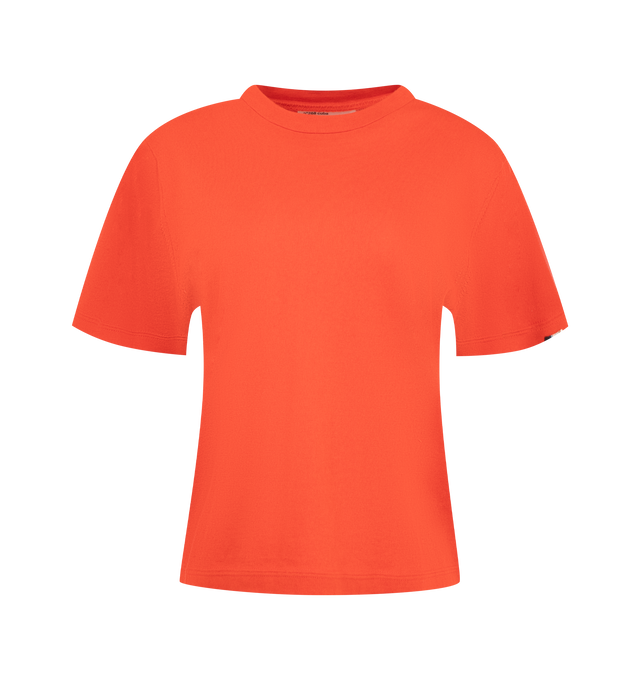Image 1 of 2 - RED - Extreme Cashmere Women's N268 Cuba T-Shirt is crafted from a lightweight cotton and cashmere blend and features a classic crew neckline with short sleeves for a soft, breathable feel. This designer knit T-shirt combines the comfort of airy cotton with the luxurious softness of cashmere, making it a versatile everyday wardrobe essential. Main Material: 70% Cotton, 30% Cashmere. 