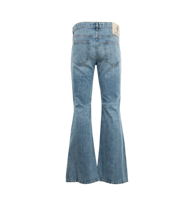 Image 2 of 3 - BLUE - COUT DE LA LIBERTE Jimmy Crispy Rigid Flare Jeans featuring five-pocket style, zip fly, button closure and flare hem. 100% cotton. 