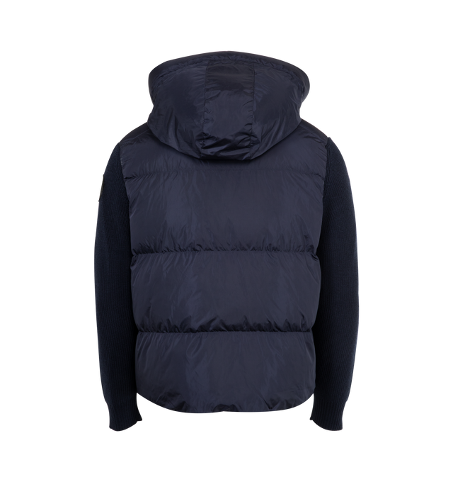 Image 2 of 3 - NAVY - CANADA GOOSE HyBridge Grove Knit Hoody featuring quilted design, hooded neckline, ribbed knit sleeves, zip fastening and logo patch. 100% Polyamide. Made in Romania. 