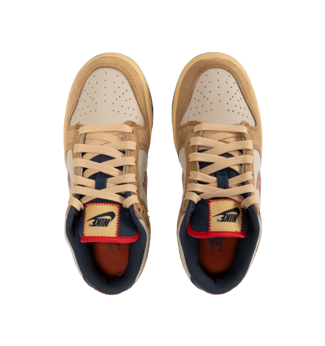 Image 5 of 5 - NEUTRAL - Nike Dunk Low Sneakers with Wheat, Burnt Sunrise and Sanddrift color-blocking,  a padded, low-cut collar, leather upper with a slight sheen and durability, foam midsole offering lightweight, responsive cushioning. Perforations on the toe add breathability. Rubber sole with classic hoops pivot circle provides durability and traction. 