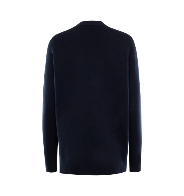 Image 2 of 2 - NAVY - Loewe Asymmetric cardigan crafted in medium-weight cashmere with terry loopback knit.  Features relaxed fit, regular length with asymmetric construction, V-neck, ribbed collar, cuffs and hem and button front fastening. Made in Italy. 
