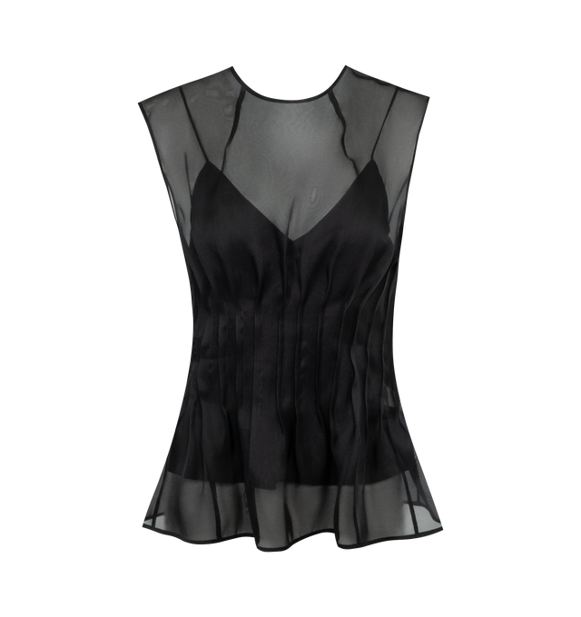 Image 1 of 2 - BLACK - KHAITE Westin Top featuring sleeveless top in shantung organza, shaped by irregular darts, released at top and bottom, covered buttons and grosgrain guard and includes slip. 100% silk. 