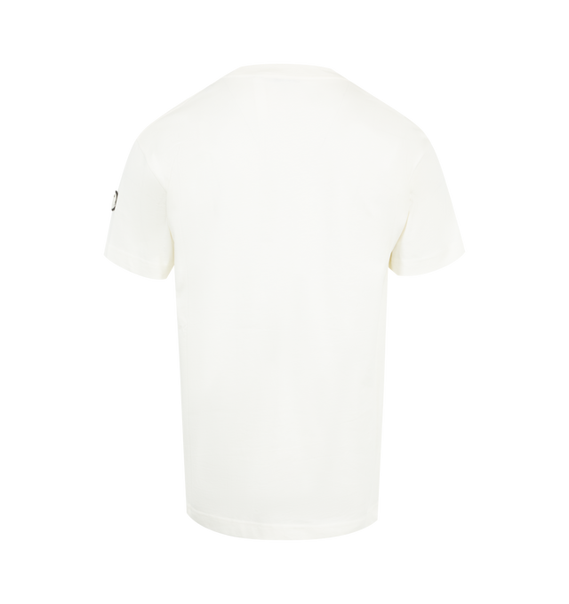 Image 2 of 3 - WHITE - Moncler X Palm Angels Retro T-Shirt  has a crew neck, short sleeves, a printed graphic design, and a signature logo on the sleeve.  