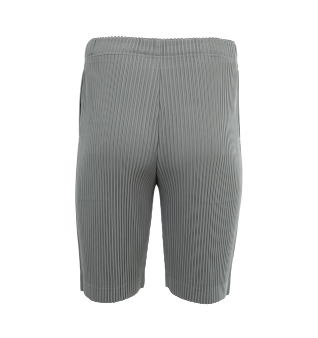 Image 2 of 4 - GREY - ISSEY MIYAKE Shorts featuring pliss effect, mid-rise, elasticated waistband, slip pockets to the sides and knee-length. 100% polyester. 