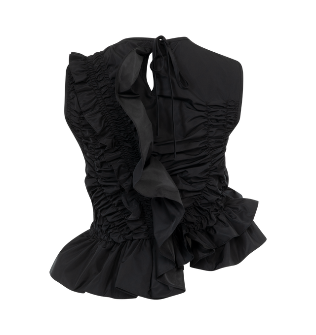 Image 2 of 2 - BLACK - Cecilie Bahnsen Geo Ruched Top has a round neck, ruffled detailing, short sleeves, an asymmetrical design, and a rear tie fastening. 100% cotton.  