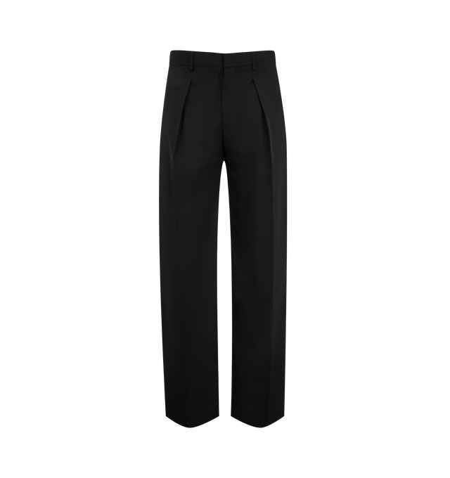 Image 1 of 3 - BLACK - JW Anderson Straight Leg Trousers in black. Features welt back pocket, zip fly and logo tailored waist banding. Finished with leather logo patch. Composition: 100% Wool. Made in Italy. 