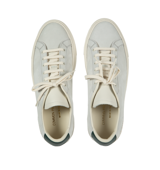 Image 5 of 5 - GREY - COMMON PROJECTS Retro Lace-Up Leather-Trimmed Nubuck Sneakers in an understated 'Retro' design crafted from supple nubuck and detailed with contrasting leather heel tabs and signature gold-tone serial numbers. Made in Italy. 