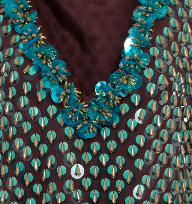 Image 3 of 3 - BLUE - DRIES VAN NOTEN Embellished Top featuring deep v neckline with 3D jewel embroidery and dangling sequins throughout. 100% polyester. Made in India. 