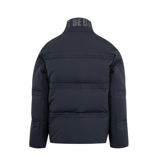 Image 2 of 3 - BLUE - Moncler x A$AP Rocky Rally Short Down Jacket featuring 2L 4-way stretch nylon, nylon laqu lining, down-filled, zipper closure, zipped pockets, elastic cuffs and logo patches. 87% polyamide/nylon, 13% elastane/spandex. Padding: 90% down, 10% feather. 
