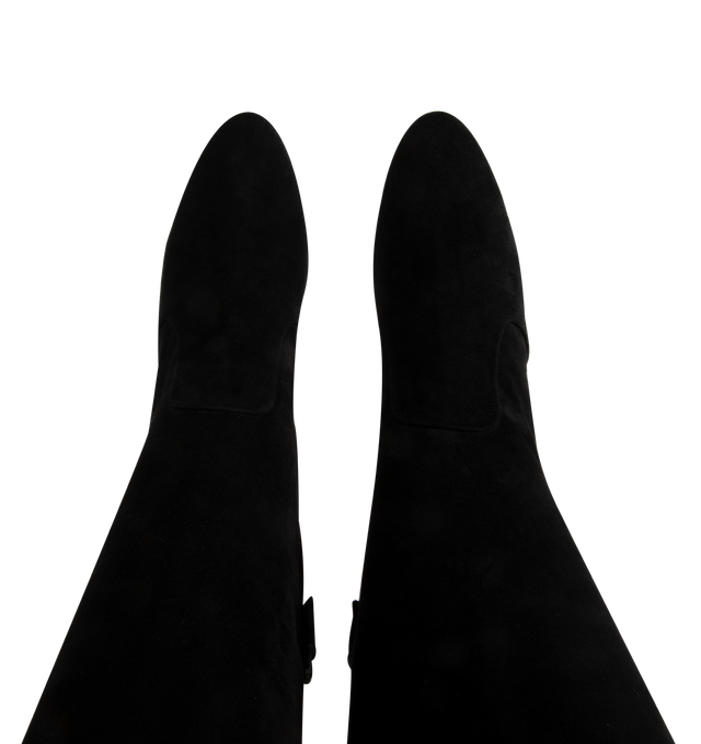 Image 4 of 4 - BLACK - Aquazurra Joplin Boots are a knee-high style with pointy toes, block heels, and leather insoles. Made in Italy.  