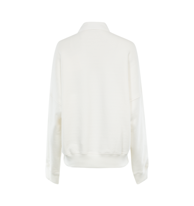 Image 2 of 2 - WHITE - THE ROW Dende Top featuring long-sleeves, polo collar, heavy French terry with oversized boxy fit, dropped shoulder, and woven cotton front patch pocket and collar. 97% cotton, 3% elastane. Made in Italy. 