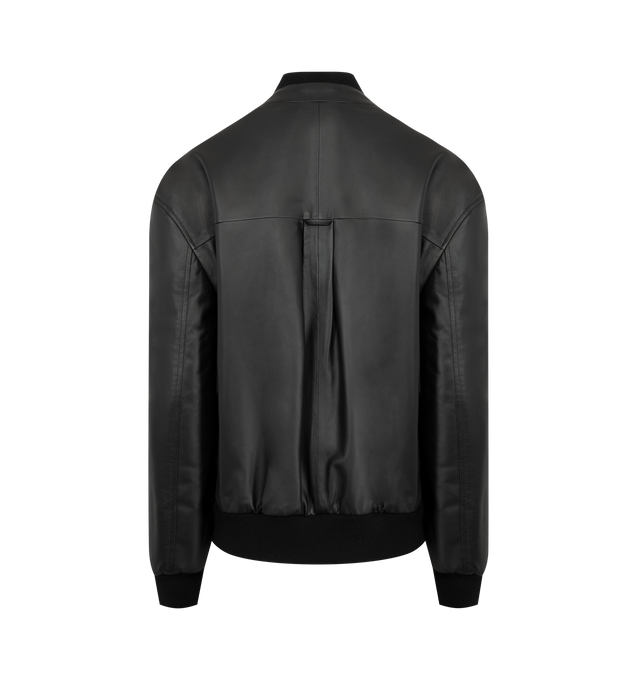 Image 2 of 3 - BLACK - THE ROW Eleonora Jacket featuring supple leather with ribbed-knit trims, a concealed button placket, smooth silk lining, dropped shoulders, loose fit, side seam pockets, button cuffs and elasticated hem. 100% lambskin leather. Lining: 100% silk. Made in Italy. This item may be restricted for online purchase to international clients. For assistance purchasing this item please contact our dedicated stylist team at personalshopping@hirshleifers.com. 