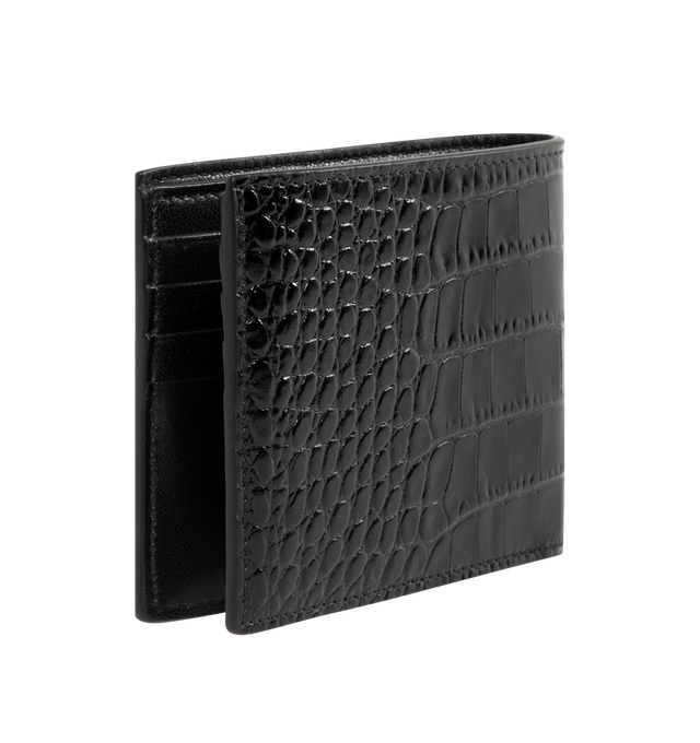 Image 2 of 3 - BLACK - TOM FORD Croc-Embossed Bifold Wallet featuring a shiny exotic-style croc-embossed leather, six card slots, two bill compartments and two interior slip pockets. 4.5"L x 3.75"H. Leather.  