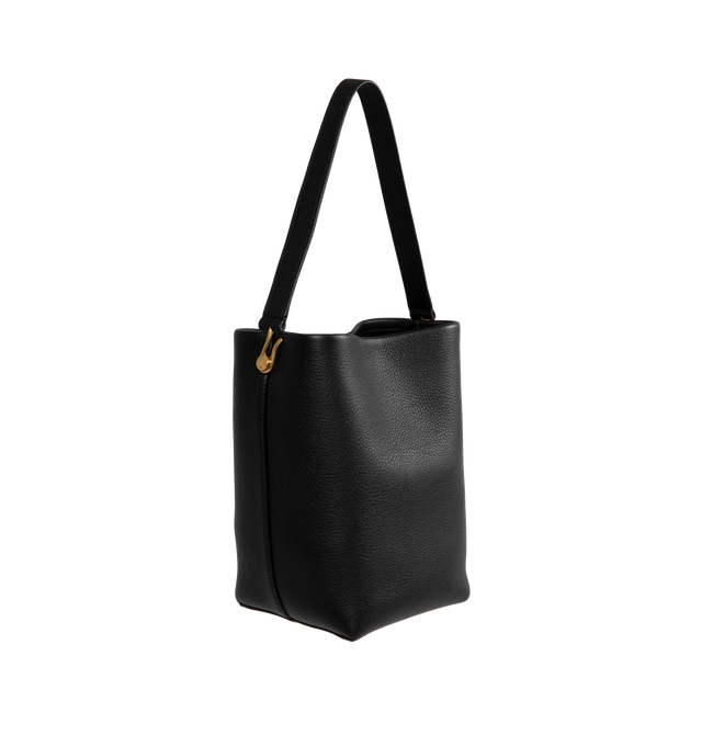 Image 2 of 3 - BLACK - THE ROW Small NS Tote Hook Bag featuring classic tote bag in grained calfskin leather with interior tie closure, flat handle, and custom hook hardware. 9.8 x 8.7 x 4.7 in. 100% calfskin leather. Lined in 100% suede. Made in Italy. 