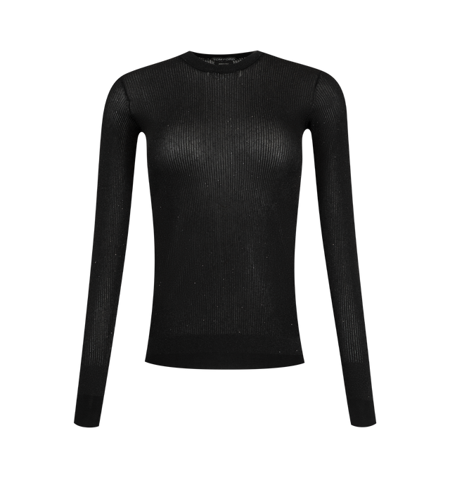 Image 1 of 2 - BLACK - TOM FORD Lurex Viscose Rib with Micro Sequin featuring long sleeve crewneck with a discreet, luminous effect. 65% viscose, 25% polyamide, 10% polyester. Lining: 71% viscose, 19% polyamide, 9% polyester, 1% elastan. Made in Italy. 