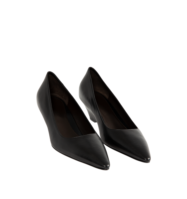 Image 2 of 4 - BLACK - The Row Women's Low-Heeled Shoes are crafted from soft lambskin leather and feature a refined pointed toe with a tapered wedge heel for a sleek, minimalist silhouette. Finished with a calfskin leather sole, these designer shoes combine understated elegance with The Row's signature craftsmanship for effortless everyday styling. Main Material: 100% Lambskin Leather. Sole: Calfskin Leather. Heel Height: 2 in. Made in Italy. 