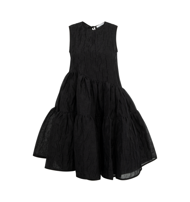 Image 1 of 2 - BLACK - CECILIE BAHNSEN Abigail Dress featuring a rounded neckline, straight bodice that flows out into a gathered tiered skirt and signature row of bows down the back. 59% linen, 35% silk, 6% polyamide. Lining: 95% viscose, 5% elastane. 