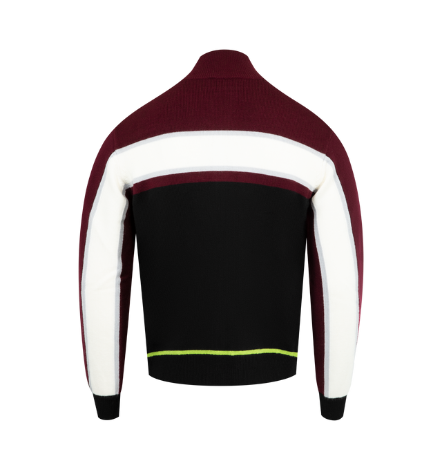 Image 2 of 2 - BLACK - CASABLANCA Stripe Merino Jacket featuring a refined aprs-sport design with a textured knit construction, full-zip closure, signature diamond logo, stripe details across the chest and sleeves, Casablanca branding and relaxed fit. 100% merino wool. 