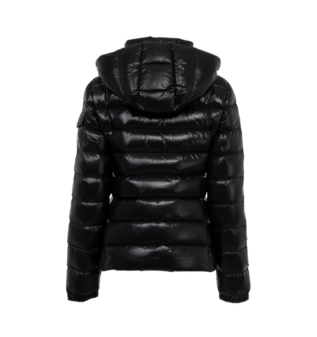 Image 2 of 3 - BLACK - MONCLER Bady Jacket featuring nylon laqu lining, down-filled, detachable hood with snap buttons, adjustable with elastic drawstring fastening, patch flap pocket on the sleeve, zipper closure, double pocket with zipper closure and adjustable elastic cuffs with snap buttons. 100% polyamide/nylon. Padding: 90% down, 10% feather. 