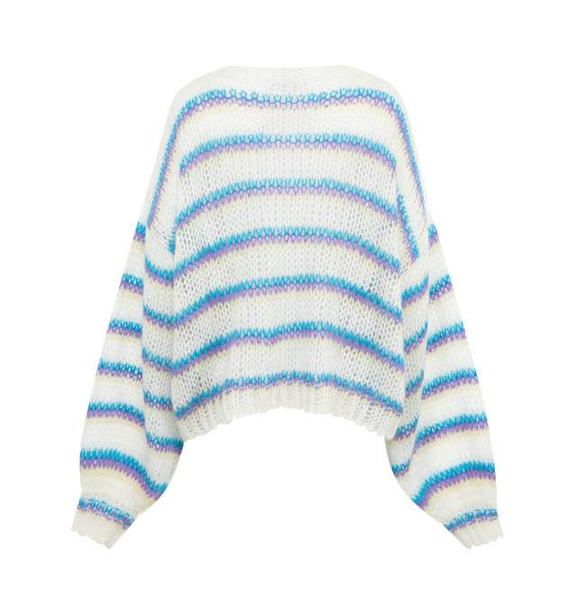 Image 2 of 2 - BLUE - Loewe Anagram sweater in medium-weight mohair blend featuring three-tone stripes and a hand-finished Anagram appliqu at the front. Relaxed fit, regular length, loose open stitch, wide neck with ribbed collar, cuffs and hem. Material: Mohair/Polyamide. Made in: Italy. 