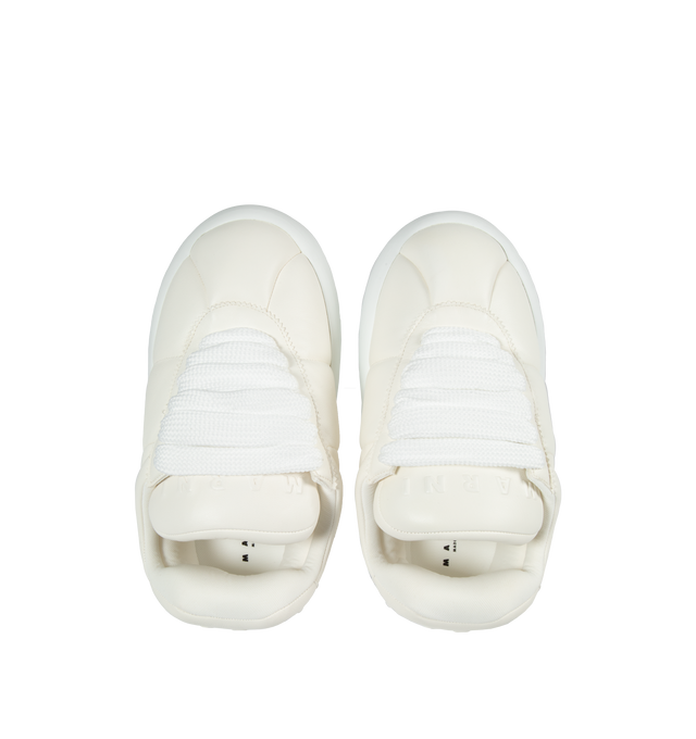 Image 5 of 5 - WHITE - BigFoot 2.0 sneaker crafted from calfskin leather. Oversized puffy silhouette with stitched panelling and raised Marni lettering on the heel tab. Supported by a rounded rubber sole. Comes with a spare set of laces. Made in Italy. 100% Leather upper with polyester lining and rubber sole. 