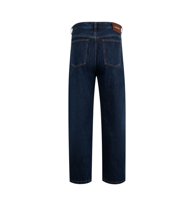 Image 2 of 3 - BLUE - LOEWE Jeans in medium-weight cotton denim featuring relaxed fit, regular length, mid waist, curved leg, concealed zip fly, five pocket style and LOEWE embossed leather patch placed at the back. 100% cotton. Made in Italy. 