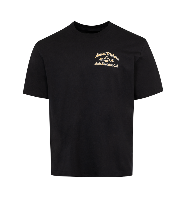BLACK - AMIRI Motors Tee featuring regular-fit, short sleeves, crewneck and embroidered logo text and texts at chest and back. 100% cotton.