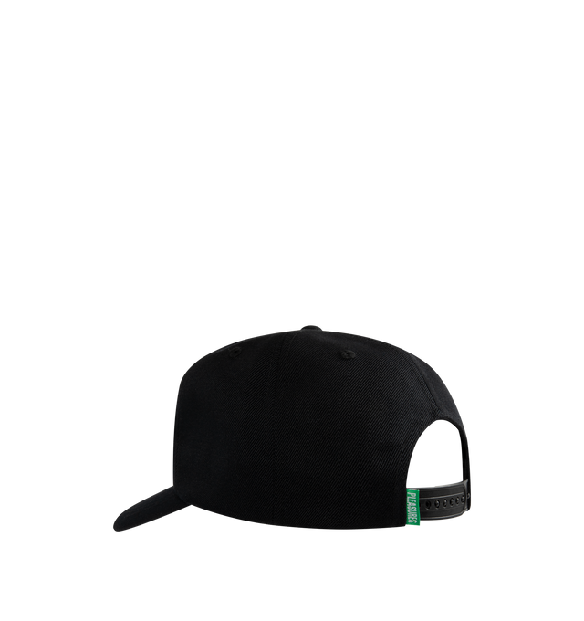 Image 2 of 2 - BLACK - Pleasures Mens 5-Panel Snapback Cap features a five-panel construction with a mid-profile crown and adjustable snapback closure. Main Material: 85% Wool, 15% Acrylic. Made in China. 