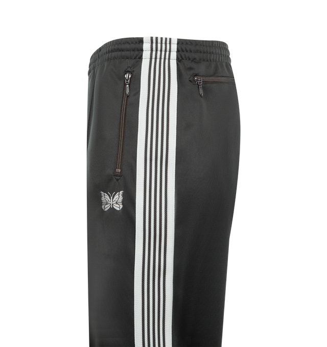Image 3 of 3 - GREY - NEEDLES Track Pant in poly smooth featuring pull-on styling with elastic waistband, butterfly logo at side, 3-pocket styling and midweight pique fabric. 100% polyester. Made in Japan. 